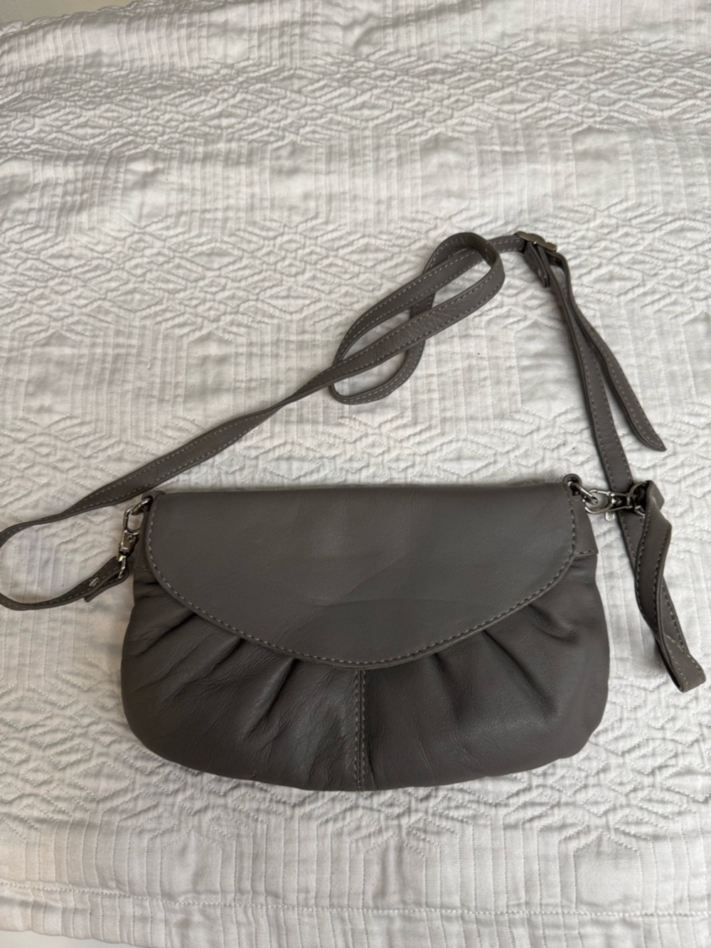 Classic Grey Leather Crossbody Bag